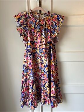 Tyler Boe Floral Ruffle Sleeve Dress in Pink, Blue & Yellow